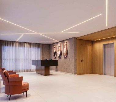 Perspectiva ilustrada do lobby concierge