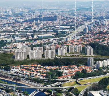 Foto aérea da regiao com montagem de perspectiva