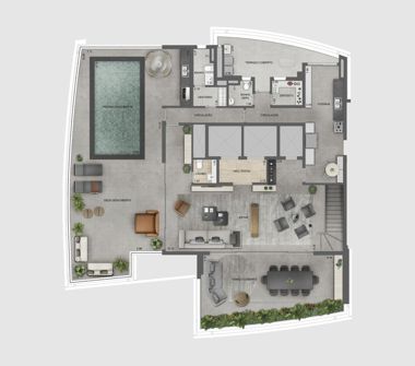 Perspectiva ilustrada da planta duplex superior de 554m² final 1