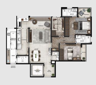 Perspectiva planta apartamento 106m²