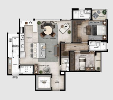 Perspectiva planta apartamento 106m²