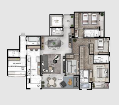 Perspectiva planta apartamento 162m²