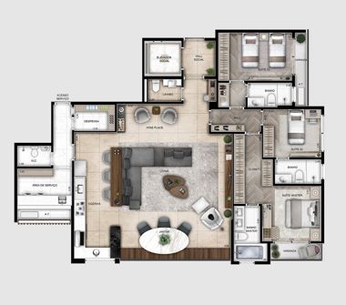 Perspectiva planta apartamento 162m²