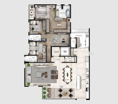 Perspectiva planta apartamento 222m²