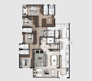 Perspectiva planta apartamento 222m²