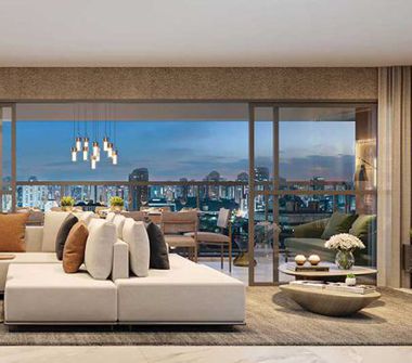 Perspectiva artística living ampliado apto 141 m²