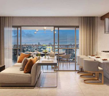 Perspectiva artística living ampliado apto 122 m²