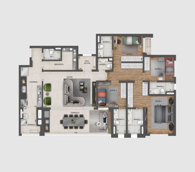 Perspectiva artística da implantac planta tipo apto 169 m²