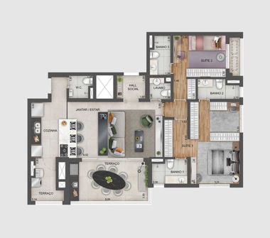 Perspectiva artística da implantac planta opção apto 122 m²